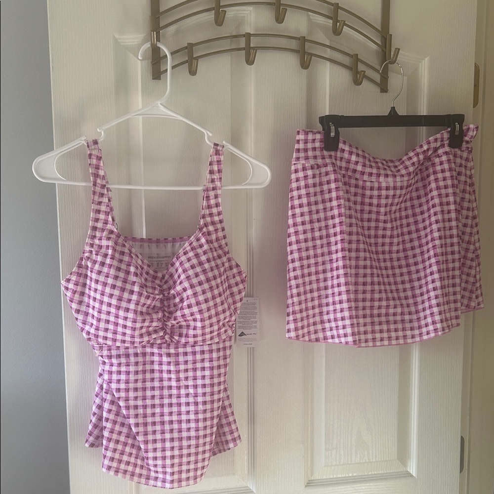 Bridgehamton Pink  and White Gingham Top and Skirt swim set